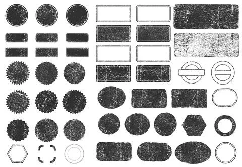 Stamps frames vector icon shape set. Stamp grunge ink rubber labels sign Stock Illustration