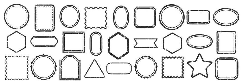 Stamps frames vector icon shape set. Stamp grunge ink rubber labels Stock Illustration