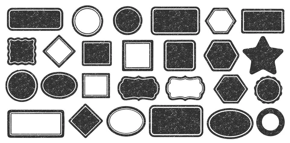 Stamps frames vector icon shape set. Stamp grunge ink rubber labels sign Illustrazione stock