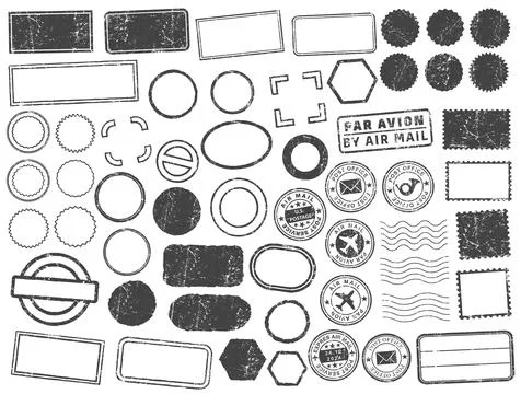 Stamps frames vector icon shape set. Black Stamp grunge ink rubber Stock Illustration