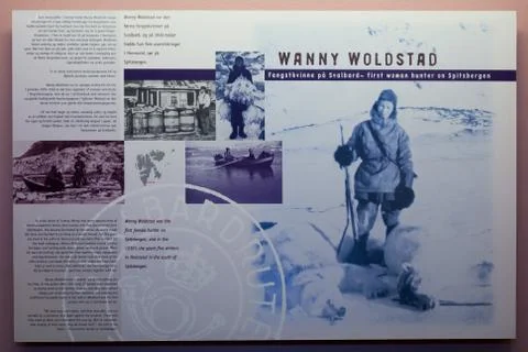 A stand about  first female arctic trapper in Svalbard in the Polar Museum of Stock Photos