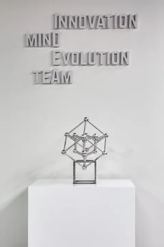 Stand with atom model Stock Photos