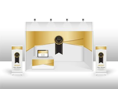 Stand backdrop display business exhibition template design. mock up promoti.. Illustrazione stock
