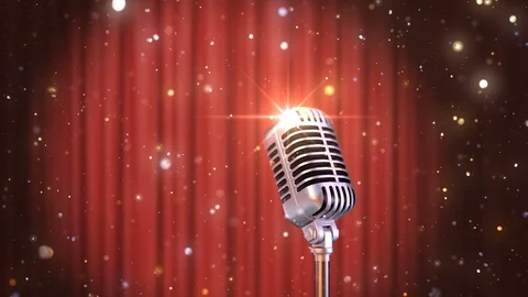 Stand Up Background Retro Microphone with the Red Curtains Stock Footage 103822731