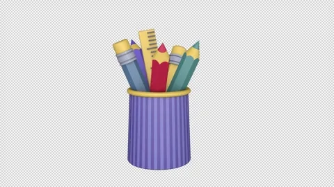 Stand with colored pencils, 3D animation on a transparent alpha channel Stock Footage 280908069