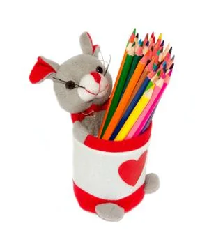 Stand with colored pencils Stock Photos