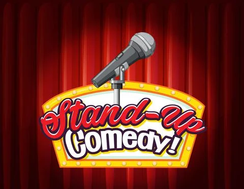 Stand up comedy banner with red curtain background Stock Illustration
