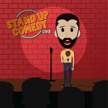 Stand up comedy comic guy on stage Ilustração Stock