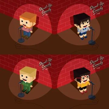 Stand up comedy isometric block cartoon Illustrazione stock