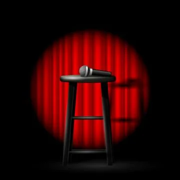 Stand up comedy show - microphone and stool in ray of spotlight and drop-curt Stock Illustration