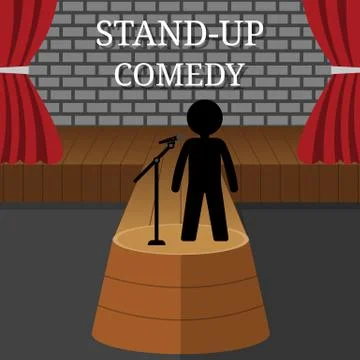 Stand-Up Comedy Vector Interior. Man or Woman Performs on Stage. Vector. Illustrazione stock