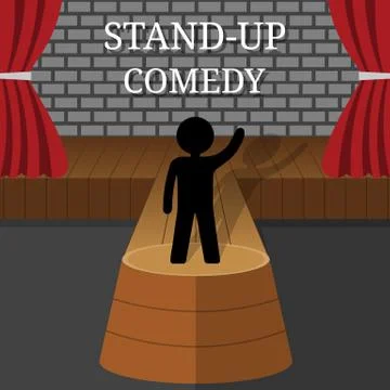Stand-Up Comedy Vector Interior. Man or Woman Performs on Stage. Vector. Stock Illustration