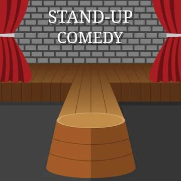 Stand-Up Comedy Vector Interior. Theater Scene with Red Curtains. Vector. Stock Illustration