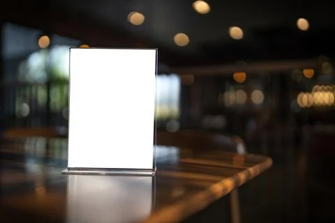 Stand display mockup Menu frame tent card blurred background design key vis.. Fotos de archivo