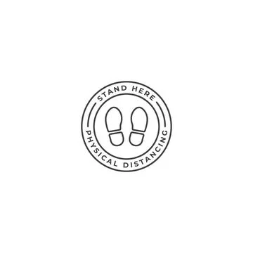 Stand here keep physical distancing sign. Vector logo icon template Stock Illustration