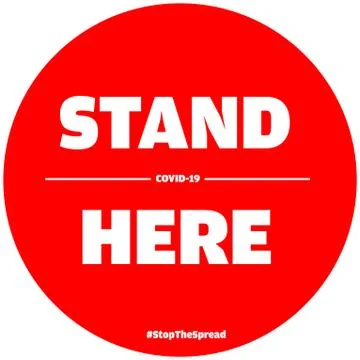 Stand here text isolated on red circle vector illustration Illustrazione stock