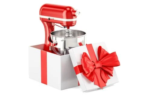 Stand kitchen mixer inside gift box, gift concept. 3D rendering Stock Illustration