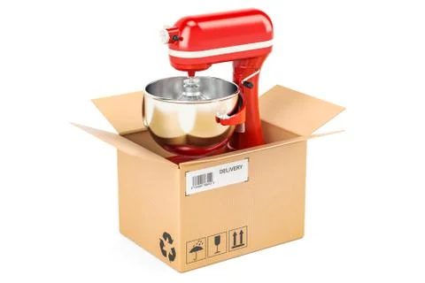 Stand kitchen mixer inside parcel box, delivery concept. 3D rendering イラスト素材
