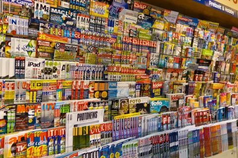 Stand, many magazines Stock Photos