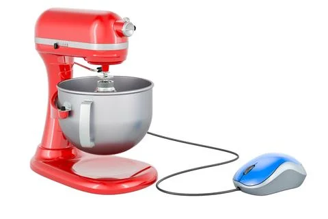 Stand mixer with computer mouse. 3D rendering Stock Illustration