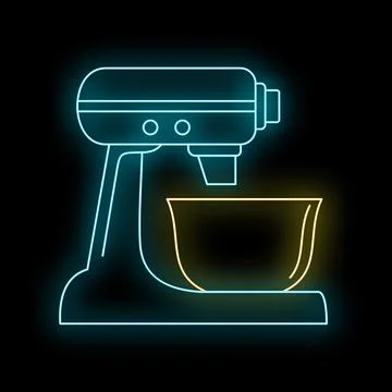 Stand mixer glowing neon light baking icon Stock Illustration