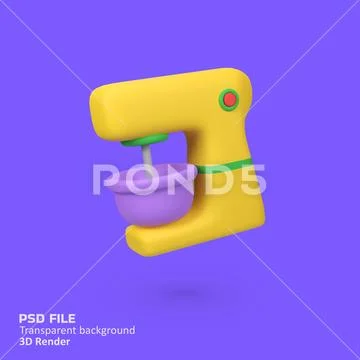 Stand mixer kitchen with mixing bowl isolated 3d render icon illustration PSD Template