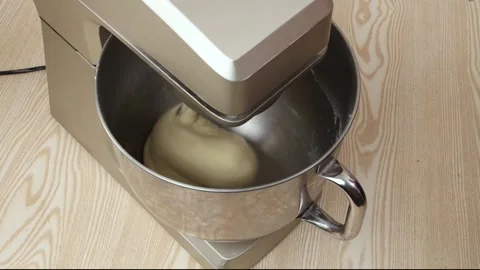 Stand Mixer Kneading Dough in Stainless Steel Bowl Stock Footage 342120168