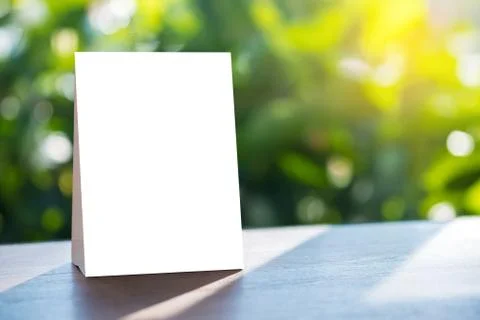 Stand  Mock up Menu frame  tent card  blurred background  design key visual l Stock Photos