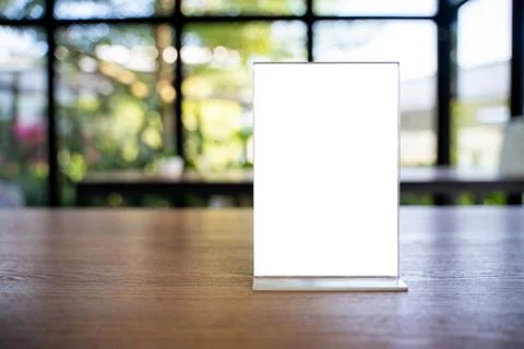 Stand Mock up Menu frame tent card blurred background design key visual layou Fotos de archivo