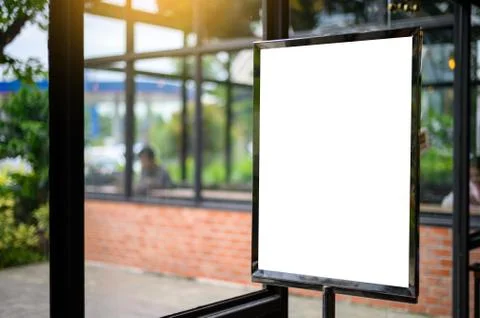 Stand Mock up Menu frame tent card blurred background design key visual layou Foto stock