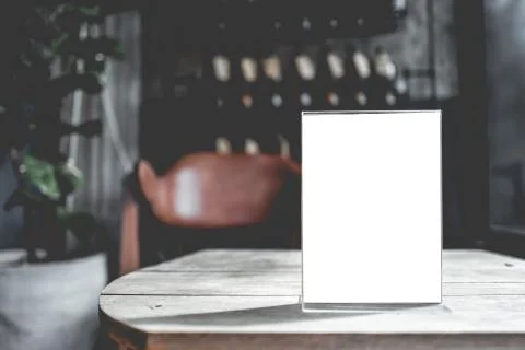 Stand Mock up Menu frame tent card blurred background design key visual layou Stock Photos