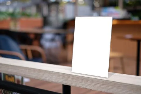 Stand Mock up Menu frame tent card blurred background design key visual layou Stock Photos