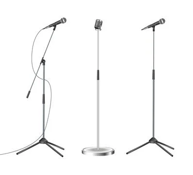 Stand with modern microphone on white background Stock Illustration