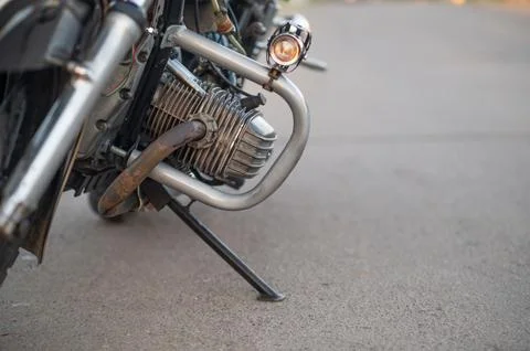 A stand for a motorcycle in close-up. Stock Photos