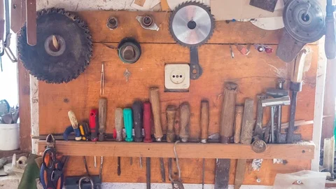 Stand with an old chisel for carpentry Stock Footage 88478542