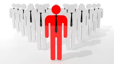 Stand out from crowd concept. Red man icon in middle of white man icons. Be d Stock Illustration