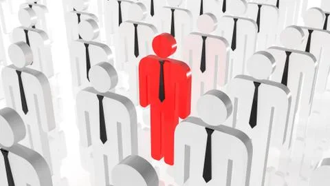 Stand out from crowd concept. Red man icon in middle of white man icons. Be d Stock Illustration