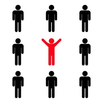 Stand Out from the Crowd. Unique Red Figure Among Black Silhouettes Stock Illustration