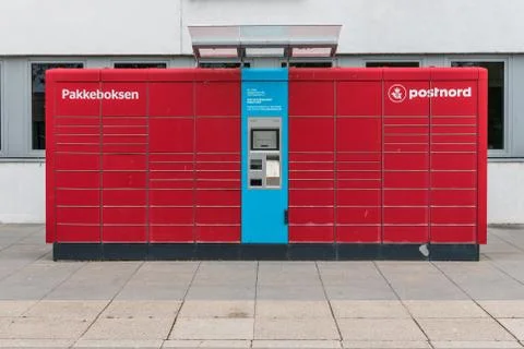 A stand of Package boxes by Post Nord Stock Photos