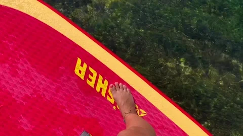 Stand up paddle board along a river in montenegro Stock Footage 137451802