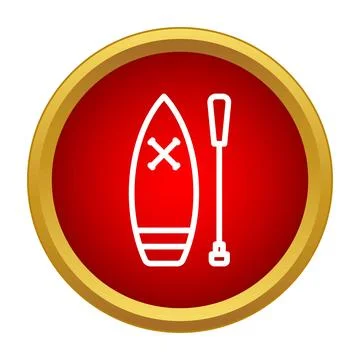 Stand up paddle boarding equipment in red button icon Stock Illustration