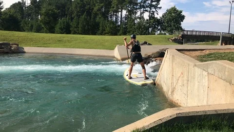 Stand Up Paddle in River Stock Footage 93149941