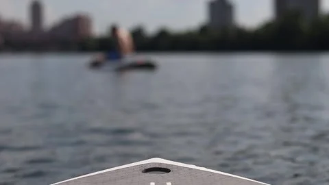 Stand-up paddleboarding on the river, first person view Stock Footage 314313754