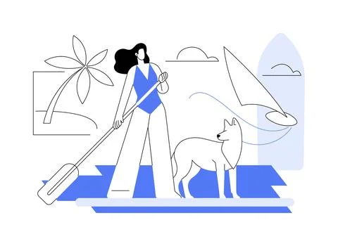 Stand up paddling isolated cartoon vector illustrations. Ilustración de archivo