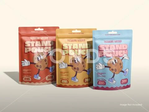 Stand Up Pouch Mockup with Ziplock and Fun Packaging Design PSD Template
