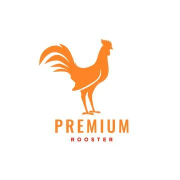 Stand poultry chicken rooster flat modern long tails logo design vector ico.. Illustrazione stock