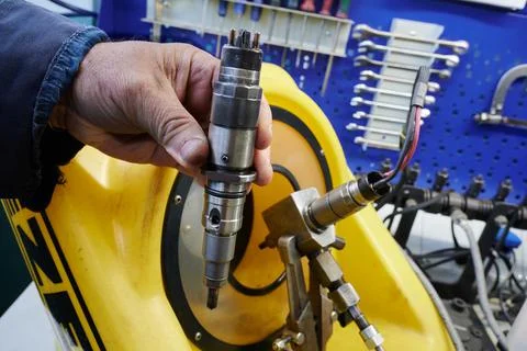 At the stand, the process of checking the operability and wear, the operation Stock Photos