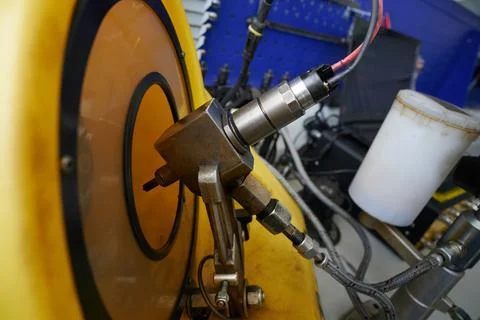 At the stand, the process of checking the operability and wear, the operation Stock Photos