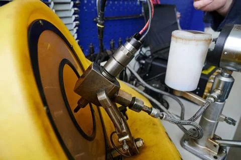 At the stand, the process of checking the operability and wear, the operation Stock Photos