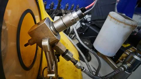 At the stand, the process of checking the operability and wear, the operation Stock Photos